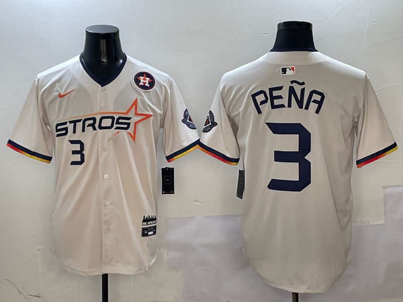 Men Houston Astros #3 Pena Cream Three generations Joint Name 2025 Nike MLB Jersey style 4113->houston astros->MLB Jersey